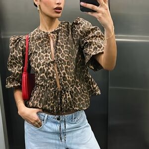 ASOS Leopard Print Puff Sleeve Jacket